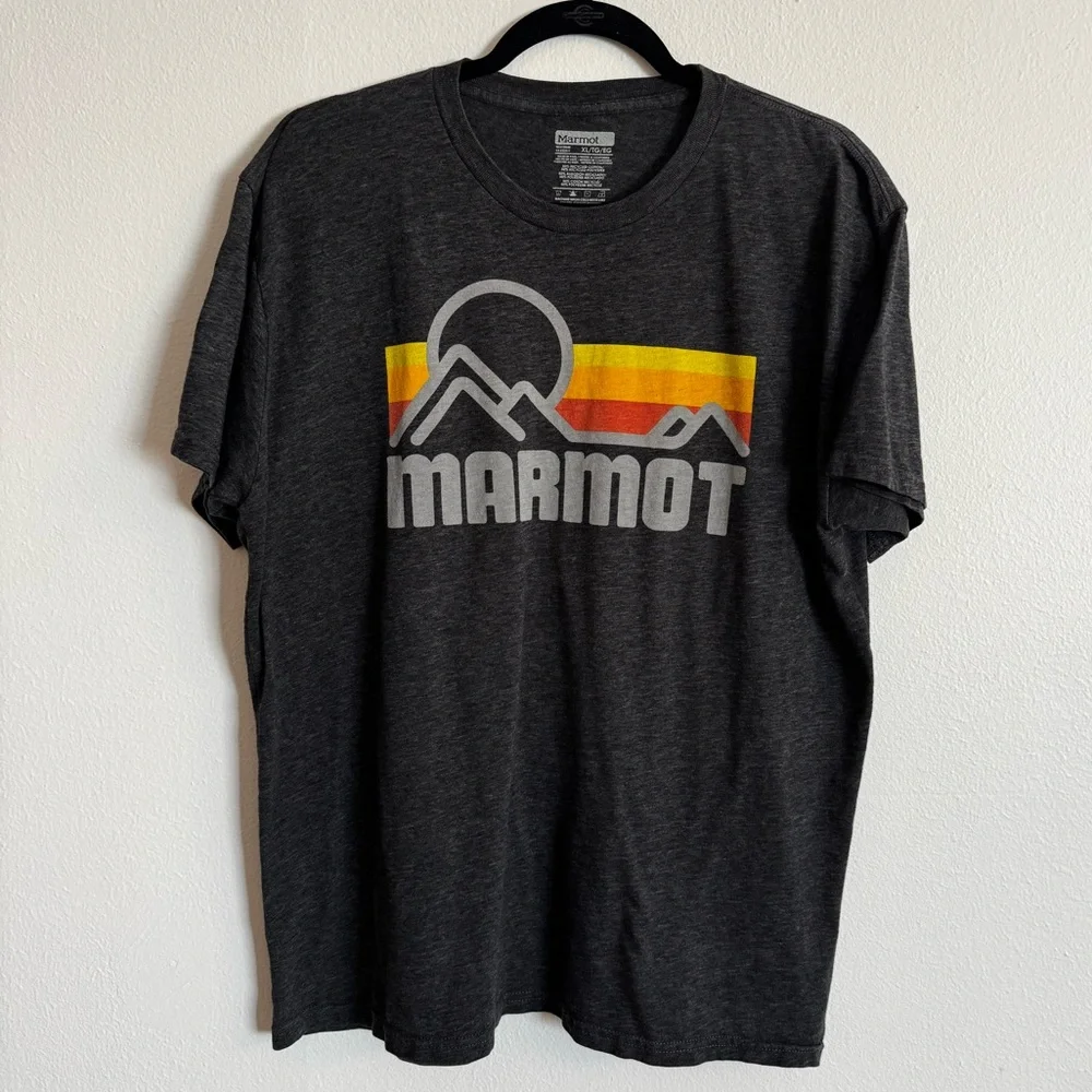 Marmot Men's Charcoal Tee with Mountain Graphic - Picture 1 of 3